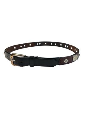 Vintage Brighton Patchwork Concho Western Belt Silver Brown & Black Leather L 34